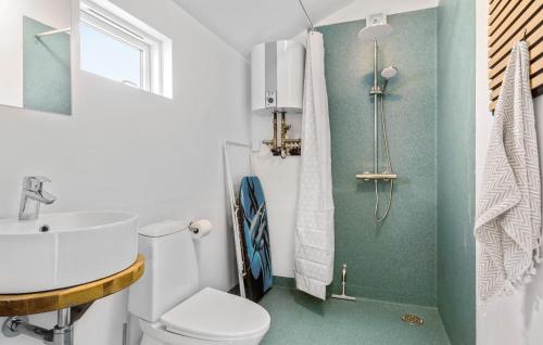 a bathroom with a white toilet and a sink at Amazing Home In Løkken With Wifi in Løkken