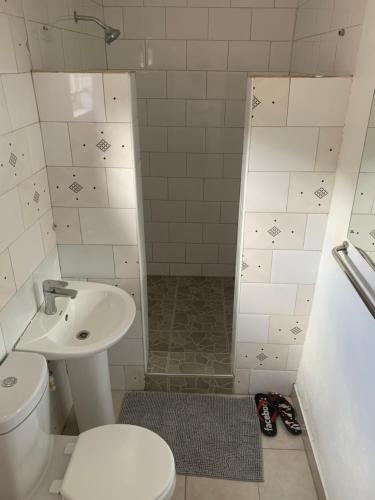 een badkamer met een toilet en een wastafel bij JUBILEE EXECUTIVE LODGE in Lusaka