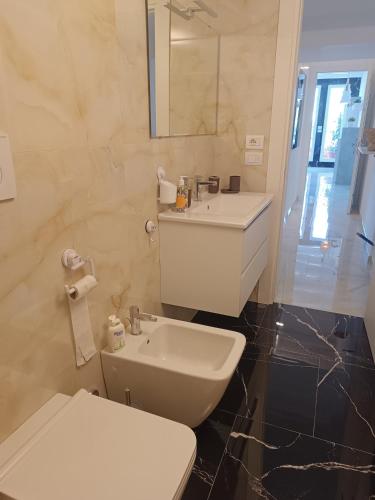a bathroom with a white sink and a toilet at Blumoon boutique in Andria