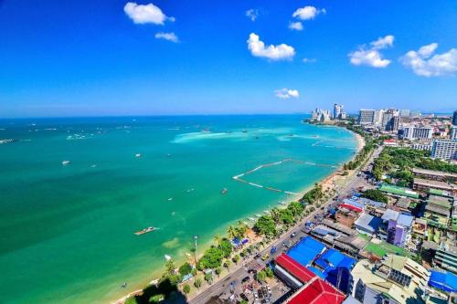 an aerial view of a beach and the ocean at P.72 Hotel in Pattaya South