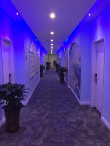 a hallway with purple lights in a building at TO915101 STILL LOVE THEME HOTEL in Sha-ho-p'u