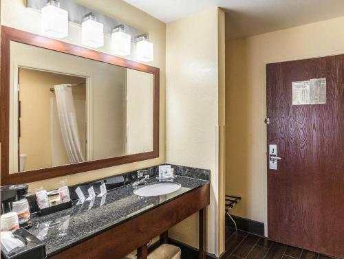 a bathroom with a sink and a mirror at Comfort Inn & Suites North Aurora - Naperville in North Aurora