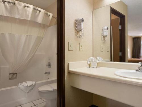 y baño con lavabo, aseo y espejo. en Hotel Flagstaff I-40 East Lucky Lane, en East Flagstaff