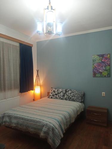a bedroom with a bed and a lamp in it at M55 Home in Batumi