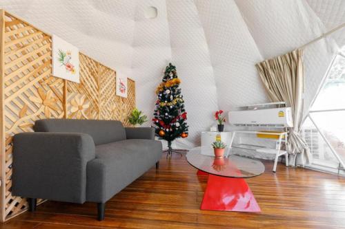 a living room with a christmas tree and a couch at Ozone by Bankhaokho in Ban Thung Samoe