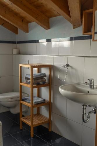 un bagno con lavandino e WC di Ferienwohnung Heller a Gengenbach