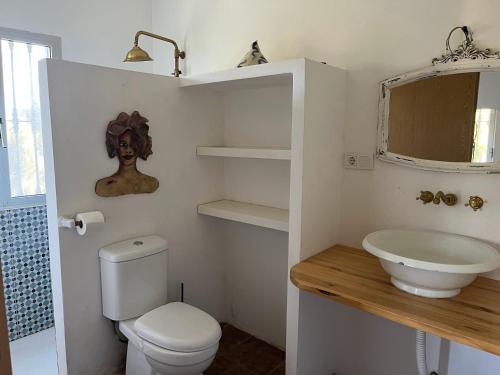 a bathroom with a toilet and a sink at LA GORDA in Castilblanco de los Arroyos