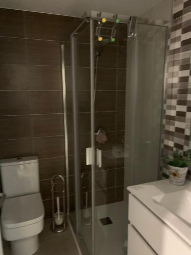 a bathroom with a shower with a toilet and a sink at DUNAS DE LLAS in Foz