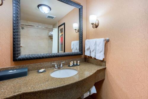 a bathroom with a sink and a mirror at La Quinta by Wyndham Twin Falls in Twin Falls