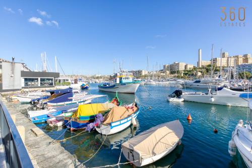 a bunch of boats are docked in a marina at Spacious 2BR home with Large, Private Sun Terrace by 360 Estates in Taʼ Xbiex