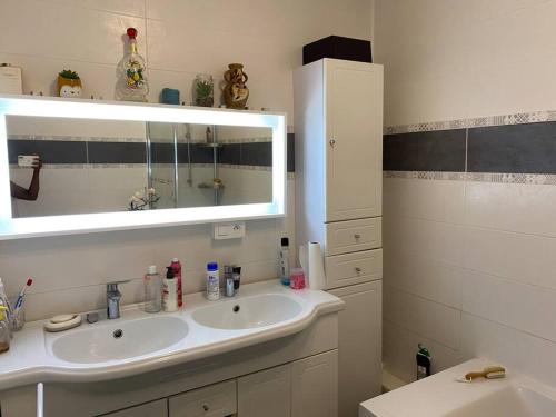 une salle de bain avec un lavabo et un miroir dans l'établissement Angele Stephen, à Nice