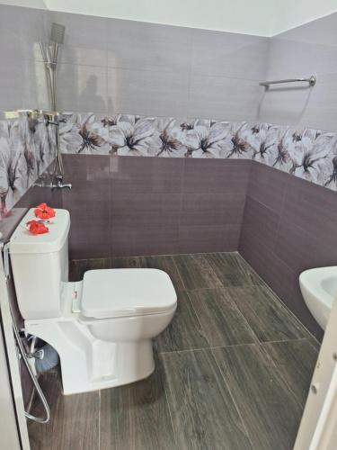 een badkamer met een wit toilet en een wastafel bij Alali Villa in Bentota