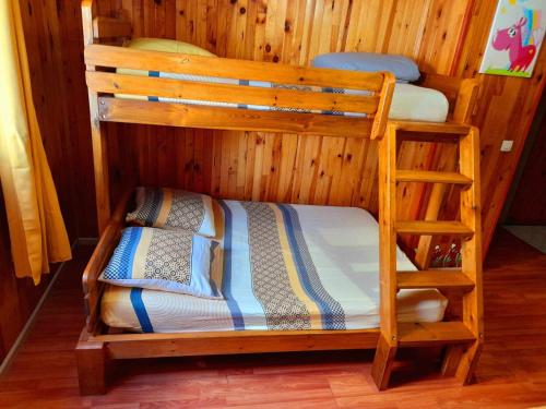 two bunk beds in a wooden room at Le muguet sauvage in Le Tampon