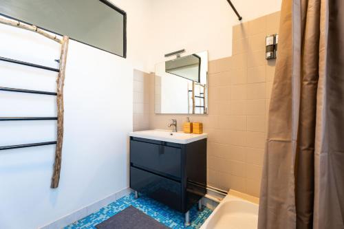 a bathroom with a sink and a mirror at Grand appartement Familiale - Camargue in Salin-de-Giraud