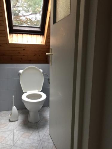 een badkamer met een toilet en een raam bij chata Alice in Rokytnice nad Jizerou