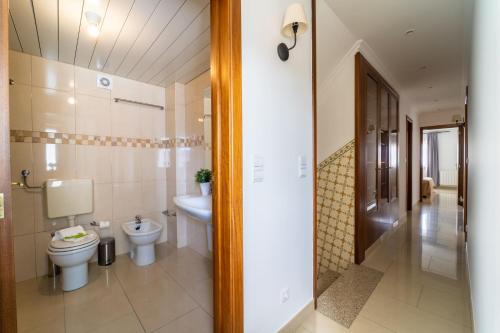 a bathroom with a toilet and a sink at Taxa Duplex - T4 familiar no centro da cidade - Braga in Braga