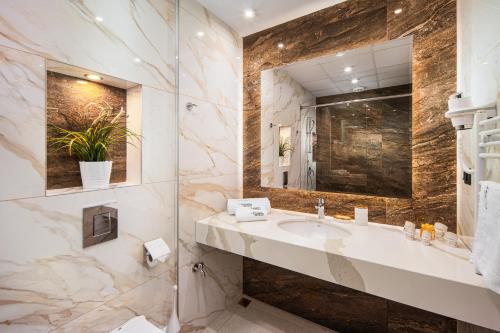 a bathroom with a sink and a mirror at Park & Spa Hotel Markovo in Plovdiv