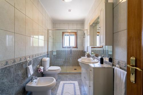 a bathroom with a toilet and a sink at Gondomar Guimarães - Moradia V3 com piscina natural by House and People in Guimarães