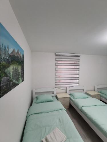 1 dormitorio con 2 camas y un cuadro en la pared en Konak, en Plav
