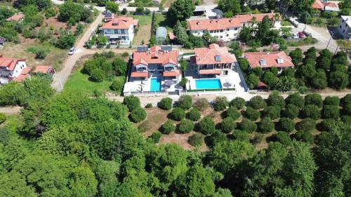 an aerial view of a house with a swimming pool at German homes in Mugla