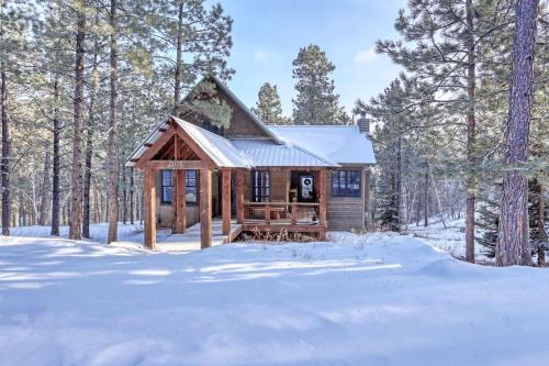 a log cabin in the woods in the snow at Gold Rush Lodge in Lead