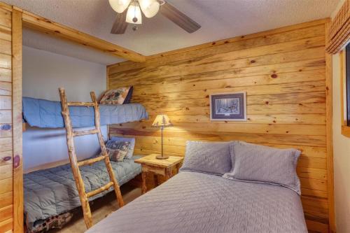 a bedroom with a bunk bed and a ladder at Pineview Cabin - Hot Tub in Lead