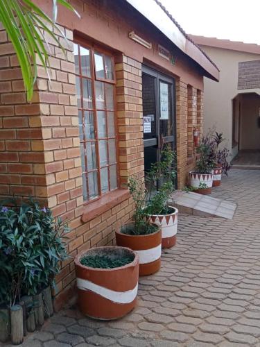 a brick building with a row of pots of plants at MOGONONO SELECTED SERVICE HOTEL in Palatswe