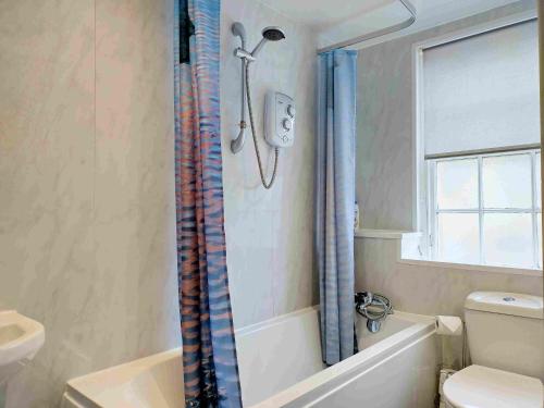 a bathroom with a tub and a toilet and a shower at amazing apartments - Websters Land - Castle View in Edinburgh