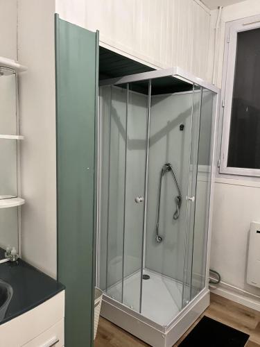 eine Dusche mit Glaskabine im Bad in der Unterkunft Appartement Creil Centre-ville in Creil