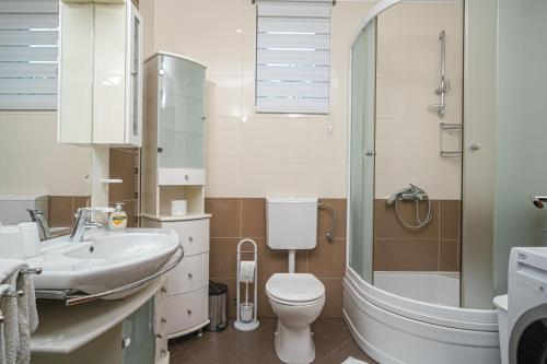 a bathroom with a toilet and a sink and a shower at Apartment DaNka in Vodice