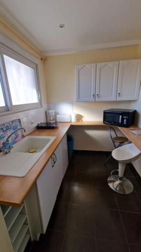 une petite cuisine avec un évier et un micro-ondes dans l'établissement Studio for 2 near the Croisette central with balcony 133, à Cannes