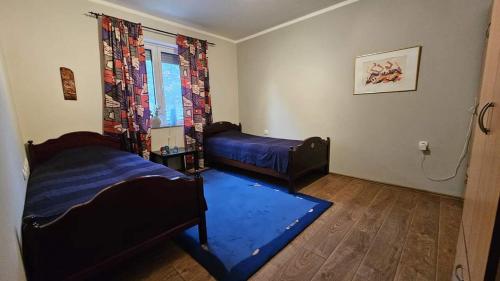 a bedroom with two beds and a window at Oblacina Lake Vila in Oblačina