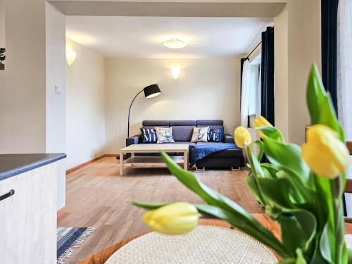 salon z kanapą i stołem w obiekcie visit baltic - Przy Promenadzie Apartament Kapitański w Świnoujściu