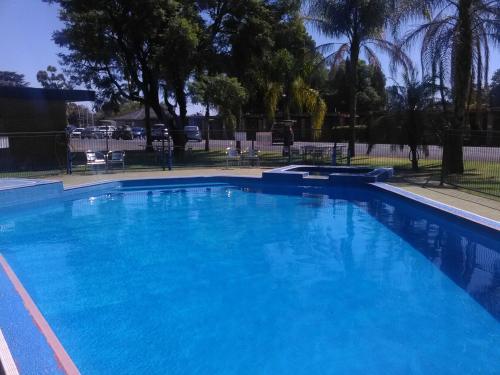a large swimming pool with blue water at Mildura Golf Resort in Mildura