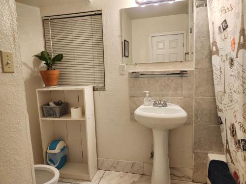 ein kleines Bad mit einem Waschbecken und einem Spiegel in der Unterkunft Room in a House in St Petersburg