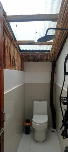 een badkamer met een toilet en een dakraam bij Paradise Surf in Dapa