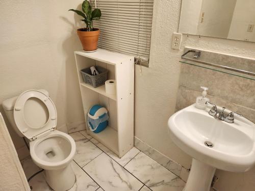ein Bad mit einem WC und einem Waschbecken in der Unterkunft Room in a House in St Petersburg