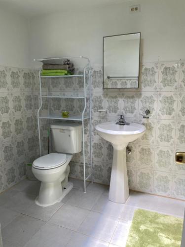 a bathroom with a toilet and a sink at Apartamentovistadelrio2 in Orocovis