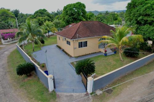 una vista aérea de una casa con palmeras en Elizabeth Retreat - Island time, en Ocho Ríos