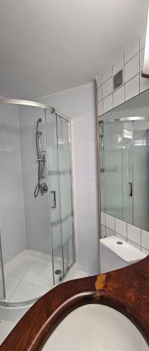 a bathroom with a shower and a sink at Auberge du MOCAMBO in Noumea