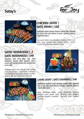 a flyer for a restaurant with different types of food at Forbis Hotel in Serang