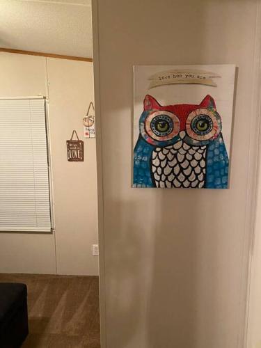 a picture of an owl hanging on a wall at Study & War-sleeps 3-4~Mins from Auburn University in Auburn
