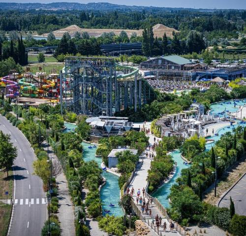an aerial view of a water park at Harmonie in Monteux
