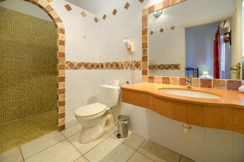 a bathroom with a toilet and a sink and a mirror at U Paesolu in Sainte-Lucie de Porto-Vecchio