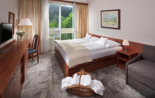 スピンドレルフ・ムリンにあるPinia Hotel & Resortのベッドとテレビが備わるホテルルームです。