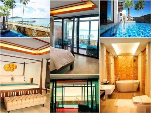 un collage de photos d'un hôtel avec une piscine dans l'établissement AT Kung Kra baen Hotel and Residence, à Ban Nong Nam Khao
