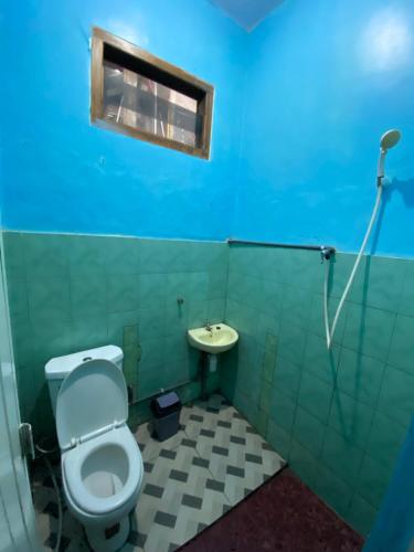 La salle de bains est pourvue de toilettes et d'un lavabo. dans l'établissement Good Karma Guesthouse, à Bromo