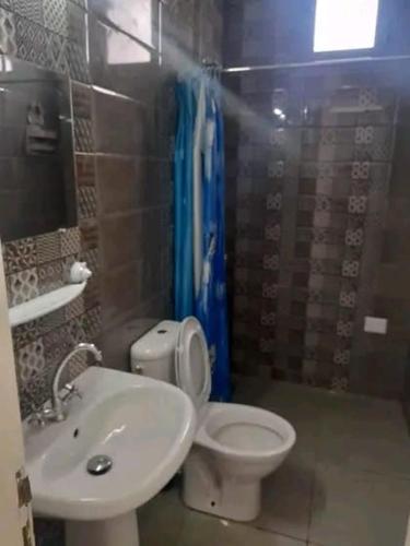 appartement douha Midoun في ميدون: حمام مع مرحاض ومغسلة