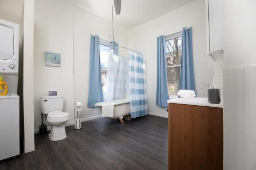 a bathroom with a toilet and a tub and a sink at Magic on 17th Street- Historic, Close to UAB, UAB Hospital in Birmingham