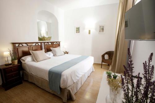 1 dormitorio con 1 cama y 1 mesa con silla en Hotel San Miguel, en Córdoba